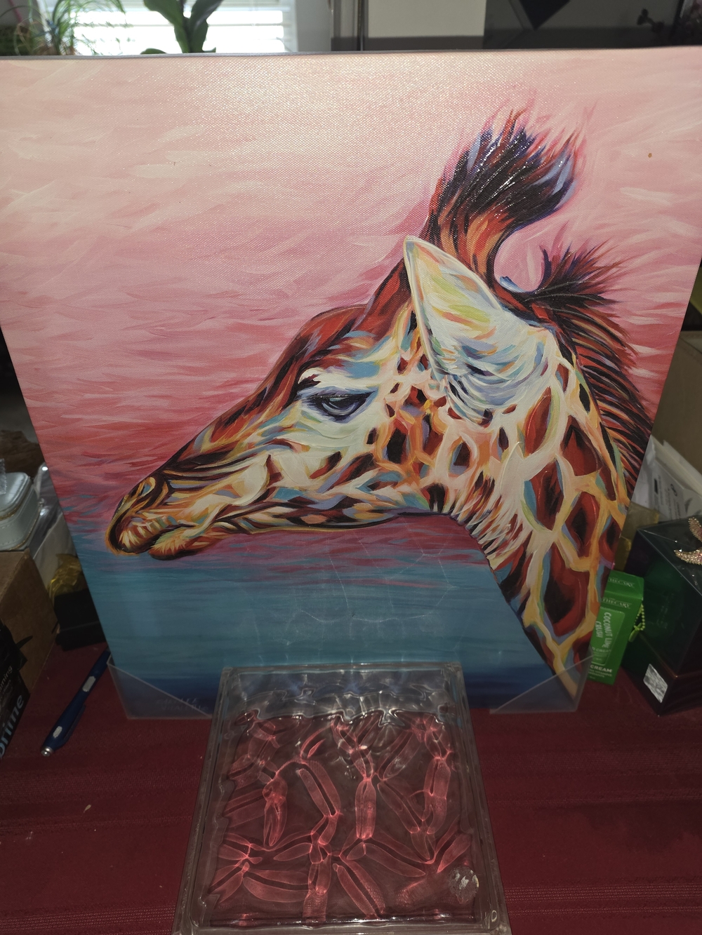 Vibrant Pink & Blue Giraffe Canvas Art